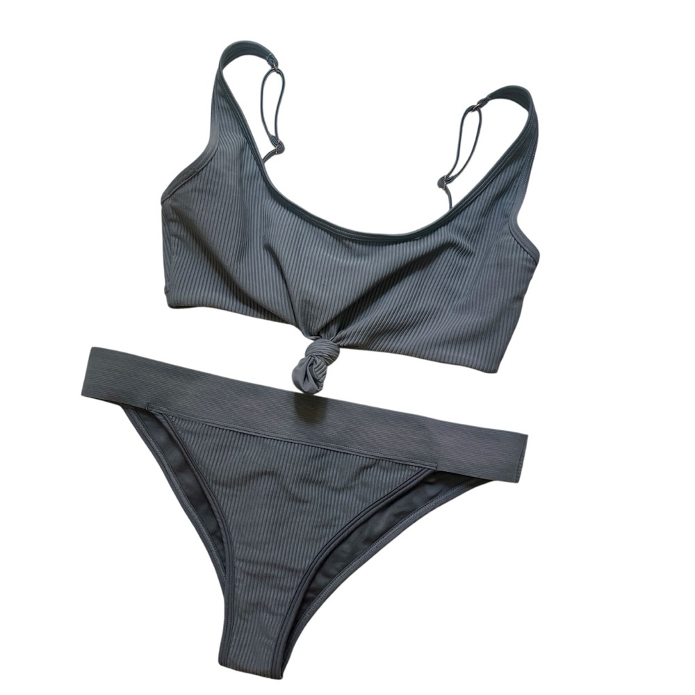 Frankie’s Bikinis Grey Ribbed Bikini Top & Bottom